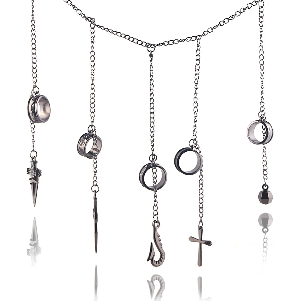 Hunter x Hunter Kurapika Bracelet – Pulseira 5 Anéis com Corrente e Cruz