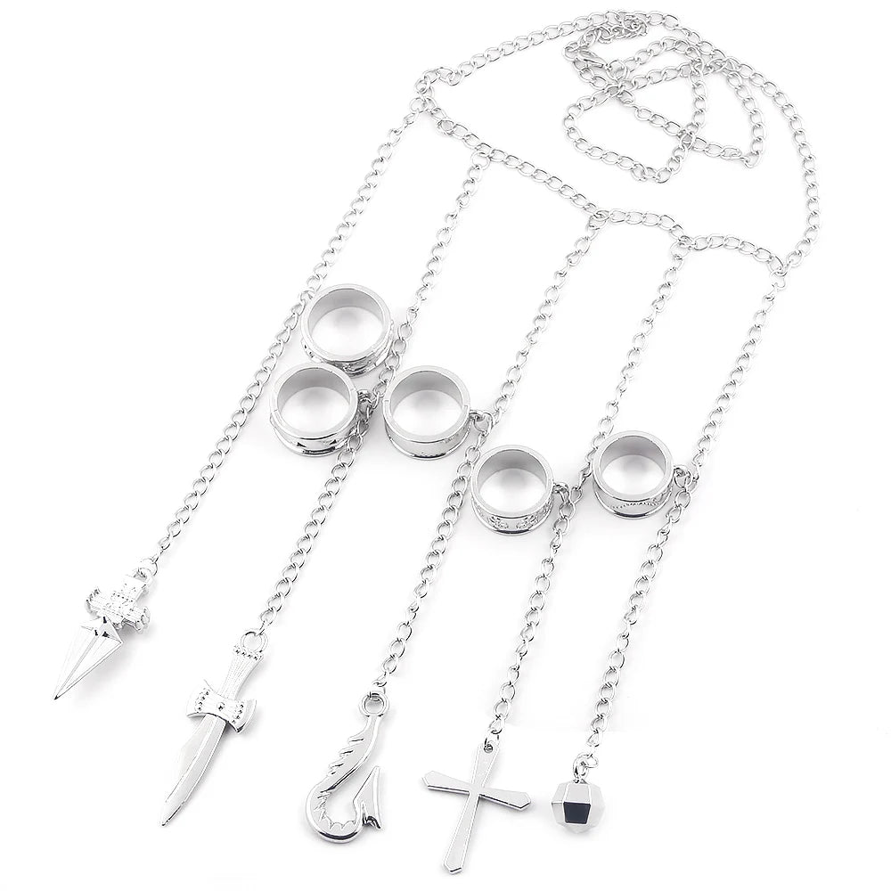 Hunter x Hunter Kurapika Bracelet – Pulseira 5 Anéis com Corrente e Cruz