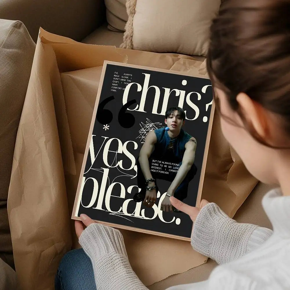 Korean K-pop Bang Chan Singer Whitepaper Poster Fancy Wall Sticker For Living Room Bar Decoration Decor Art Wall Stickers