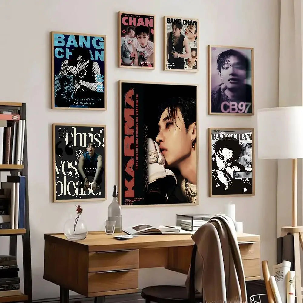 Korean K-pop Bang Chan Singer Whitepaper Poster Fancy Wall Sticker For Living Room Bar Decoration Decor Art Wall Stickers