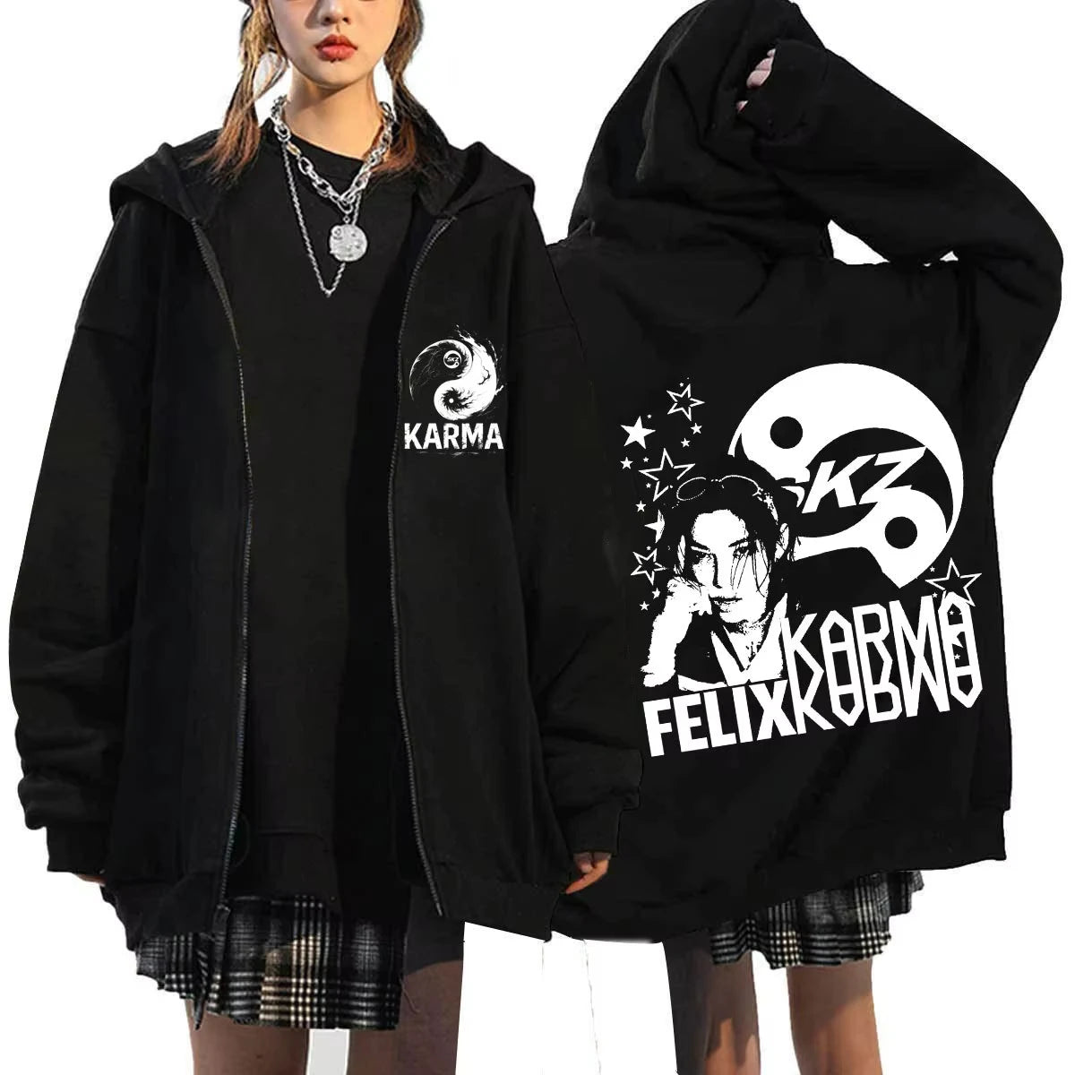 KPOP The 4th Album KARMA FELIX HAN BANGCHAN CHANGBIN HYUNJIN SEUNGMIN LEE KNOW Zip Up Women/Men Hoodie Sweatshirt Couple Clothes