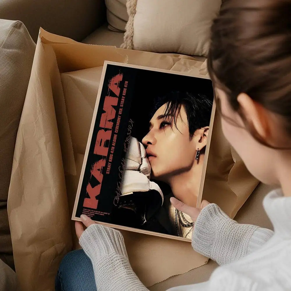 Korean K-pop Bang Chan Singer Whitepaper Poster Fancy Wall Sticker For Living Room Bar Decoration Decor Art Wall Stickers