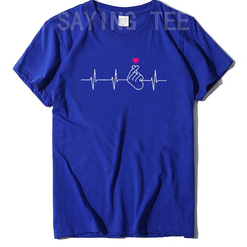 K-Pop Shirt - Heartbeat Hand Heart Korean Pop Music Gift T-Shirt KPop Fashion Fans K-Drama Graphic Tee Tops Short Sleeve Outfits