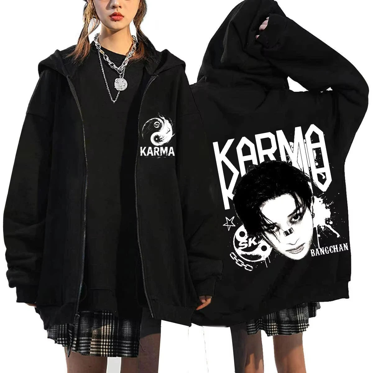 KPOP The 4th Album KARMA FELIX HAN BANGCHAN CHANGBIN HYUNJIN SEUNGMIN LEE KNOW Zip Up Women/Men Hoodie Sweatshirt Couple Clothes