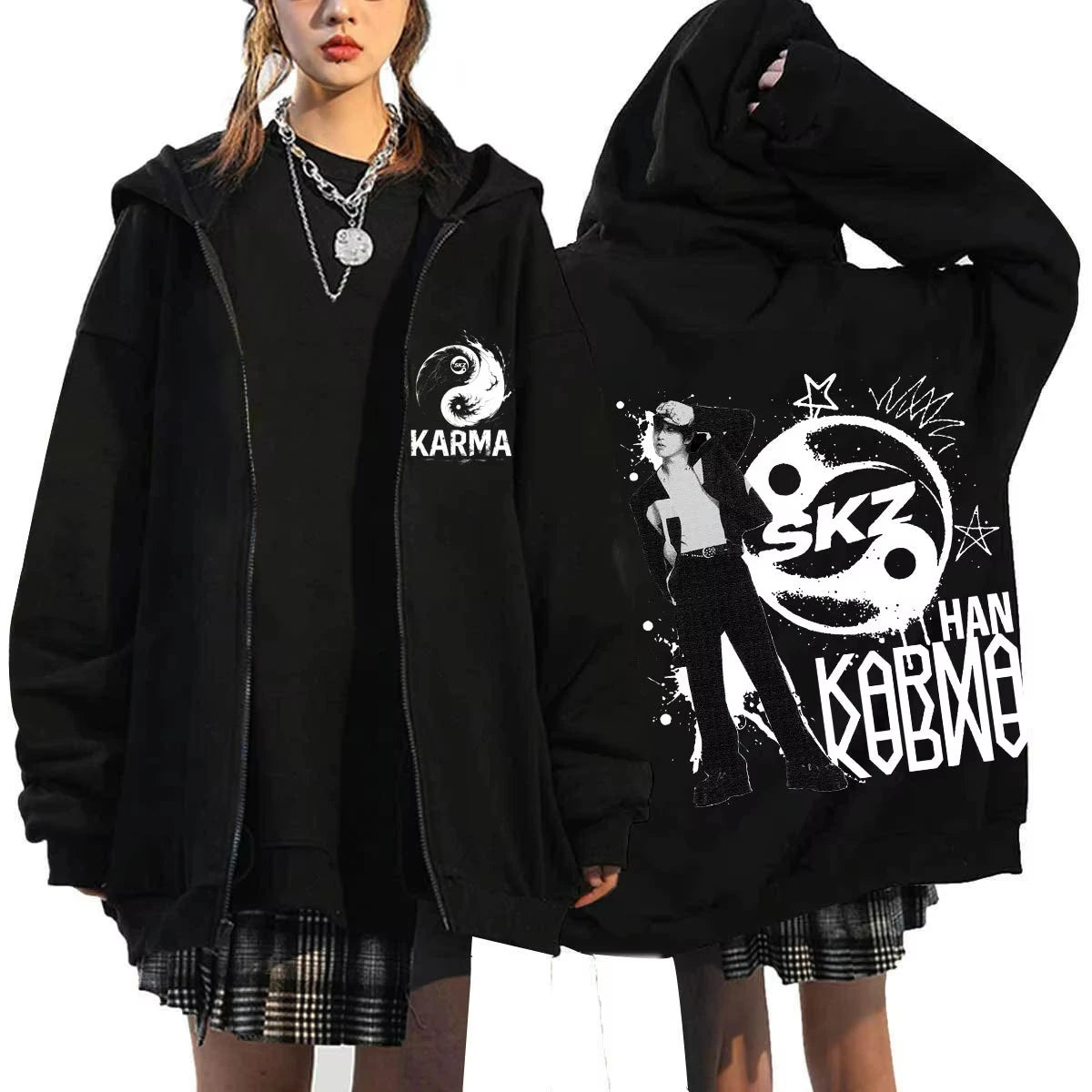 KPOP The 4th Album KARMA FELIX HAN BANGCHAN CHANGBIN HYUNJIN SEUNGMIN LEE KNOW Zip Up Women/Men Hoodie Sweatshirt Couple Clothes