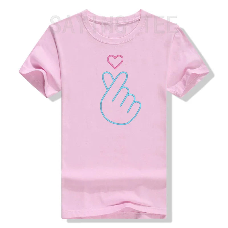 K-Pop Shirt - Heartbeat Hand Heart Korean Pop Music Gift T-Shirt KPop Fashion Fans K-Drama Graphic Tee Tops Short Sleeve Outfits