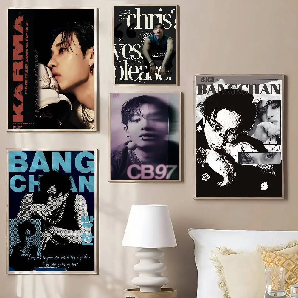 Korean K-pop Bang Chan Singer Whitepaper Poster Fancy Wall Sticker For Living Room Bar Decoration Decor Art Wall Stickers