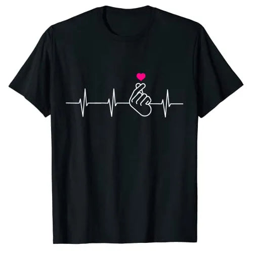 K-Pop Shirt - Heartbeat Hand Heart Korean Pop Music Gift T-Shirt KPop Fashion Fans K-Drama Graphic Tee Tops Short Sleeve Outfits