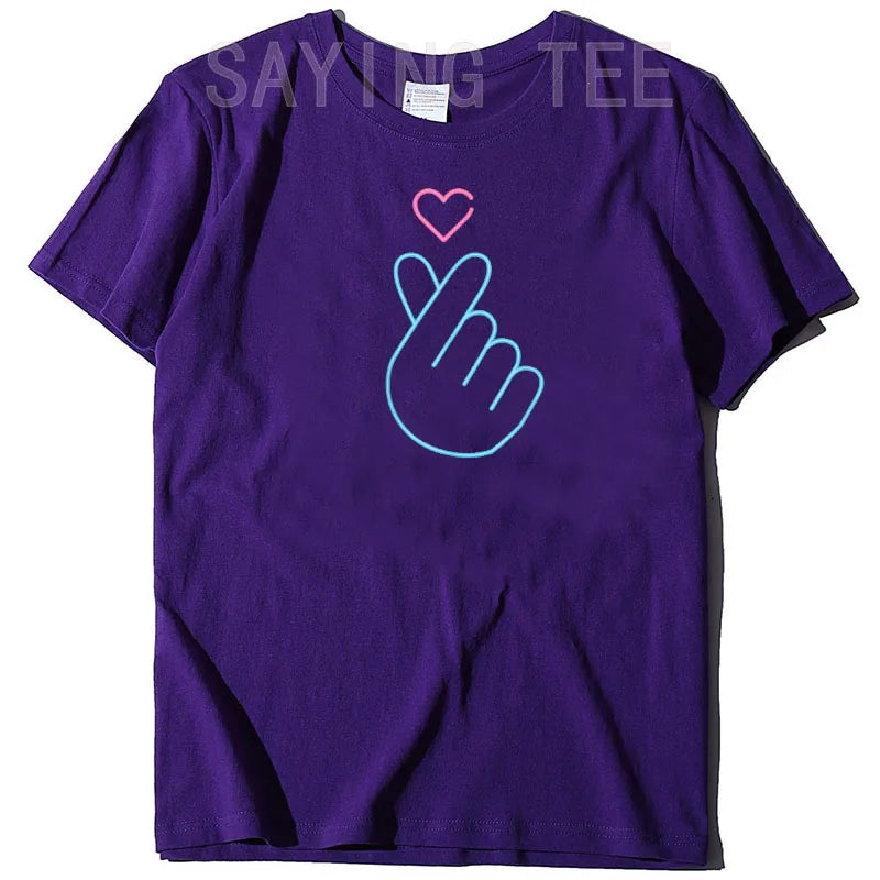 K-Pop Shirt - Heartbeat Hand Heart Korean Pop Music Gift T-Shirt KPop Fashion Fans K-Drama Graphic Tee Tops Short Sleeve Outfits