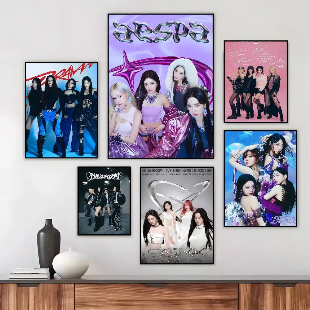 Korean pop music A-Aespa Poster art HD canvas advanced aesthetic Printing Paper Wall Art for Living Room Home Decor