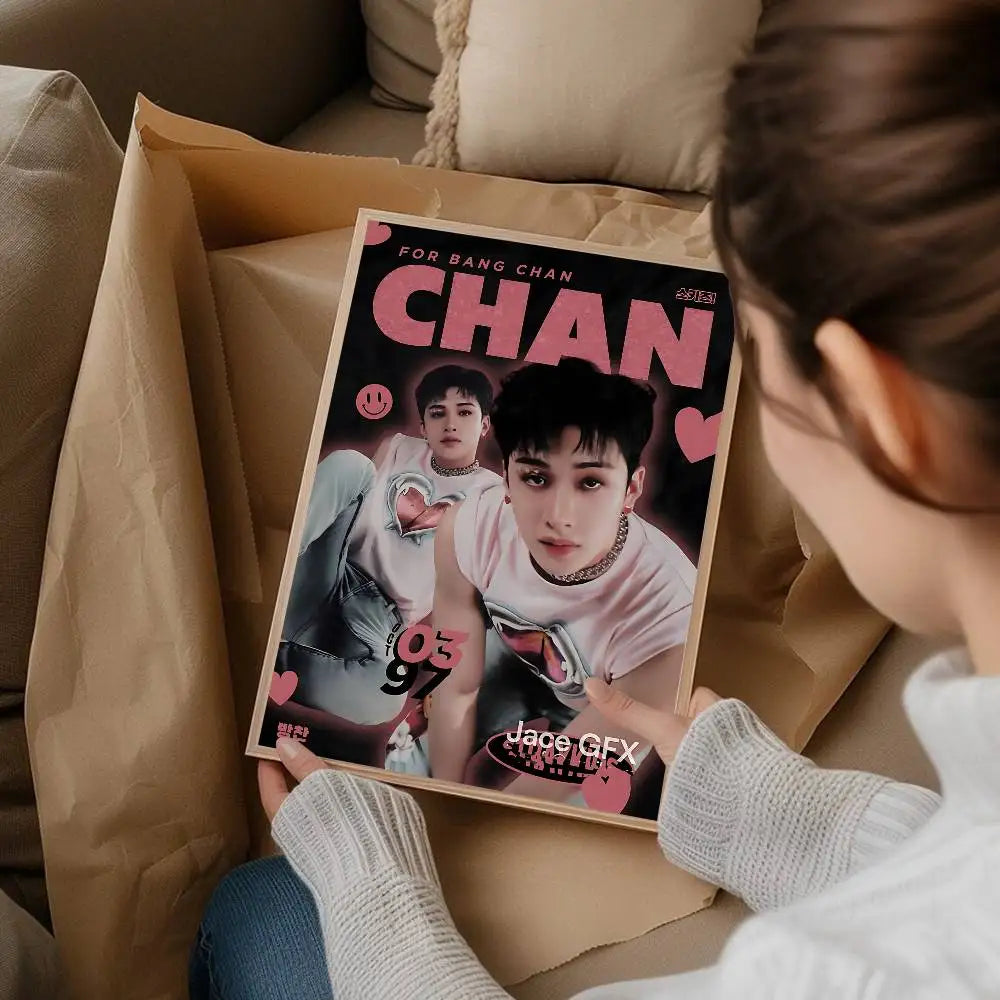 Korean K-pop Bang Chan Singer Whitepaper Poster Fancy Wall Sticker For Living Room Bar Decoration Decor Art Wall Stickers
