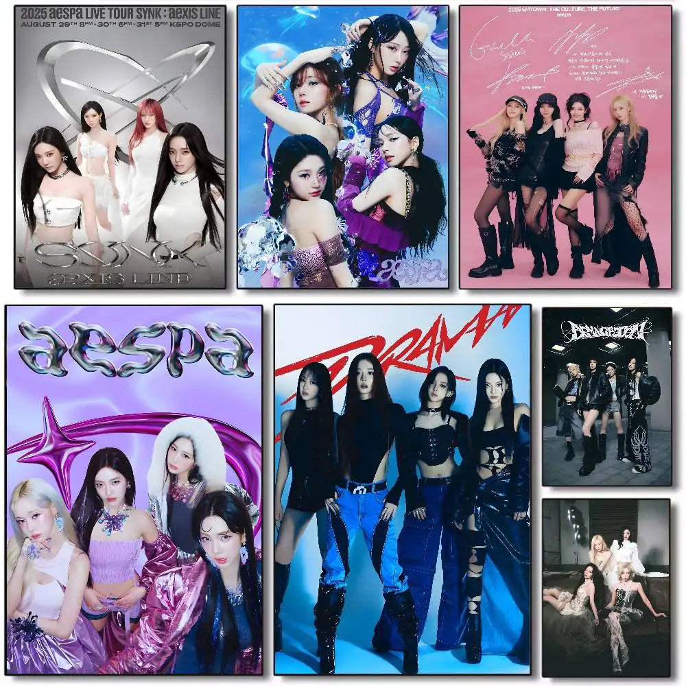 Korean pop music A-Aespa Poster art HD canvas advanced aesthetic Printing Paper Wall Art for Living Room Home Decor