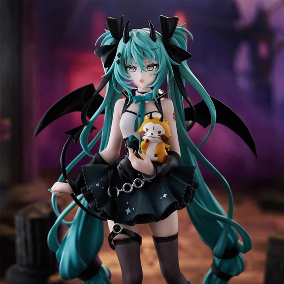 Anime Little Devil Hatsune Miku Handmade Little Raccoon Chuyin Dark Angel Handmade PVC Model Animation Peripheral Ornaments