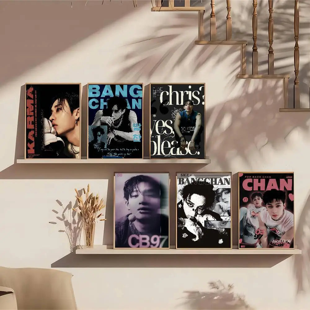 Korean K-pop Bang Chan Singer Whitepaper Poster Fancy Wall Sticker For Living Room Bar Decoration Decor Art Wall Stickers
