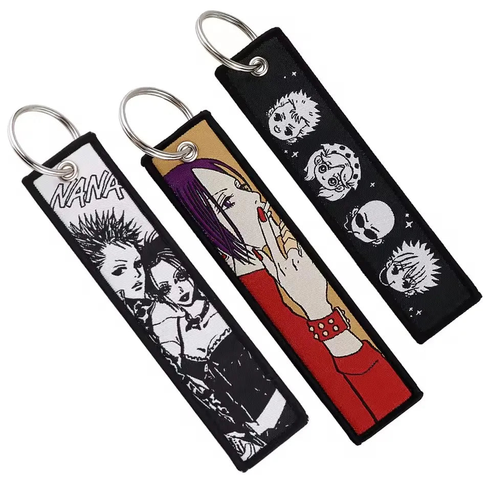 NANA Anime Eye Keychain for Motorcycles and Cars Backpack Manga Key Tag Cartoon Embroidery Key Fobs Bag Keyring Chaveiro Jewelry