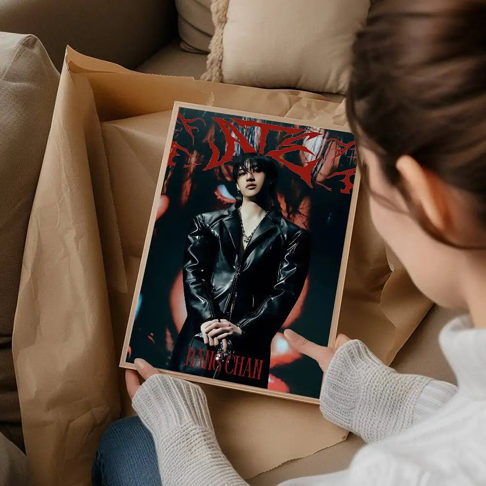 Korean K-pop Bang Chan Singer Whitepaper Poster Fancy Wall Sticker For Living Room Bar Decoration Decor Art Wall Stickers