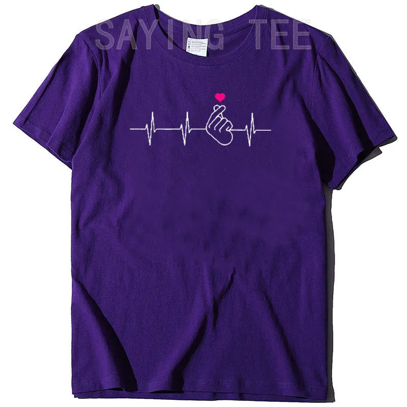 K-Pop Shirt - Heartbeat Hand Heart Korean Pop Music Gift T-Shirt KPop Fashion Fans K-Drama Graphic Tee Tops Short Sleeve Outfits