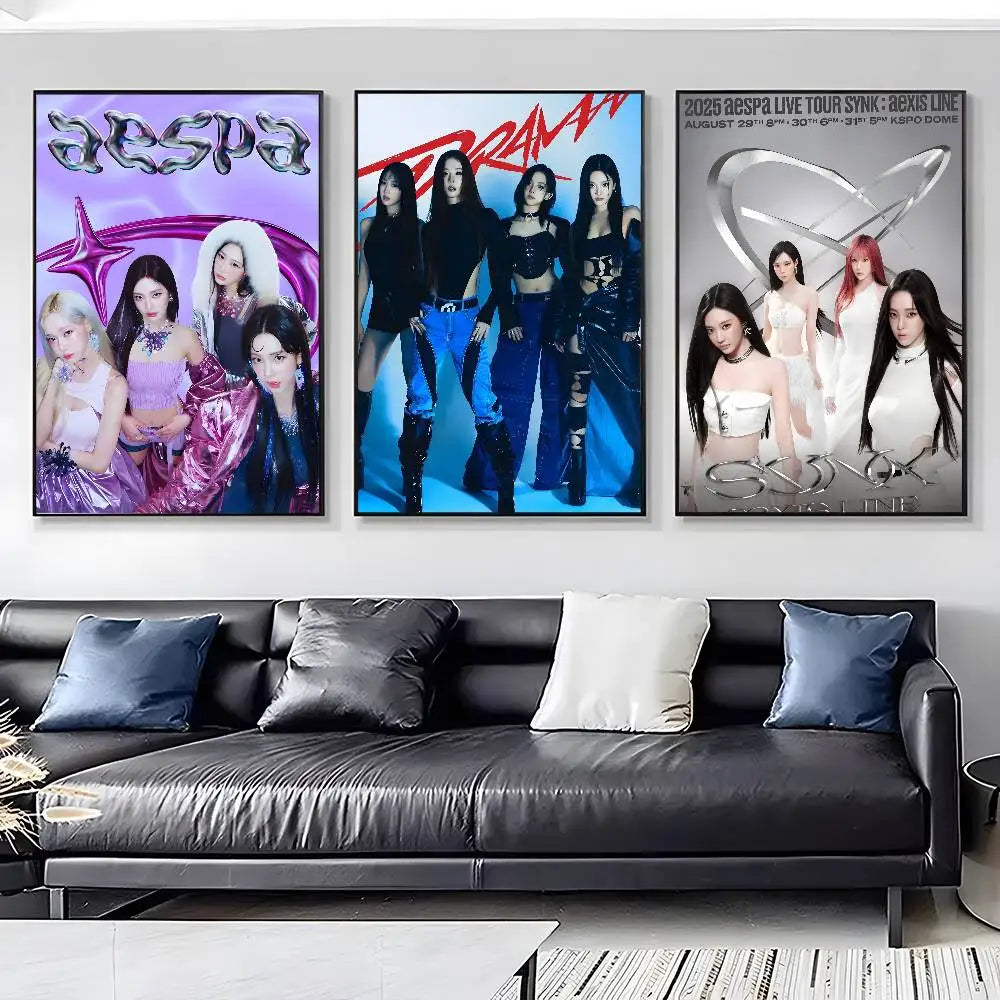 Korean pop music A-Aespa Poster art HD canvas advanced aesthetic Printing Paper Wall Art for Living Room Home Decor