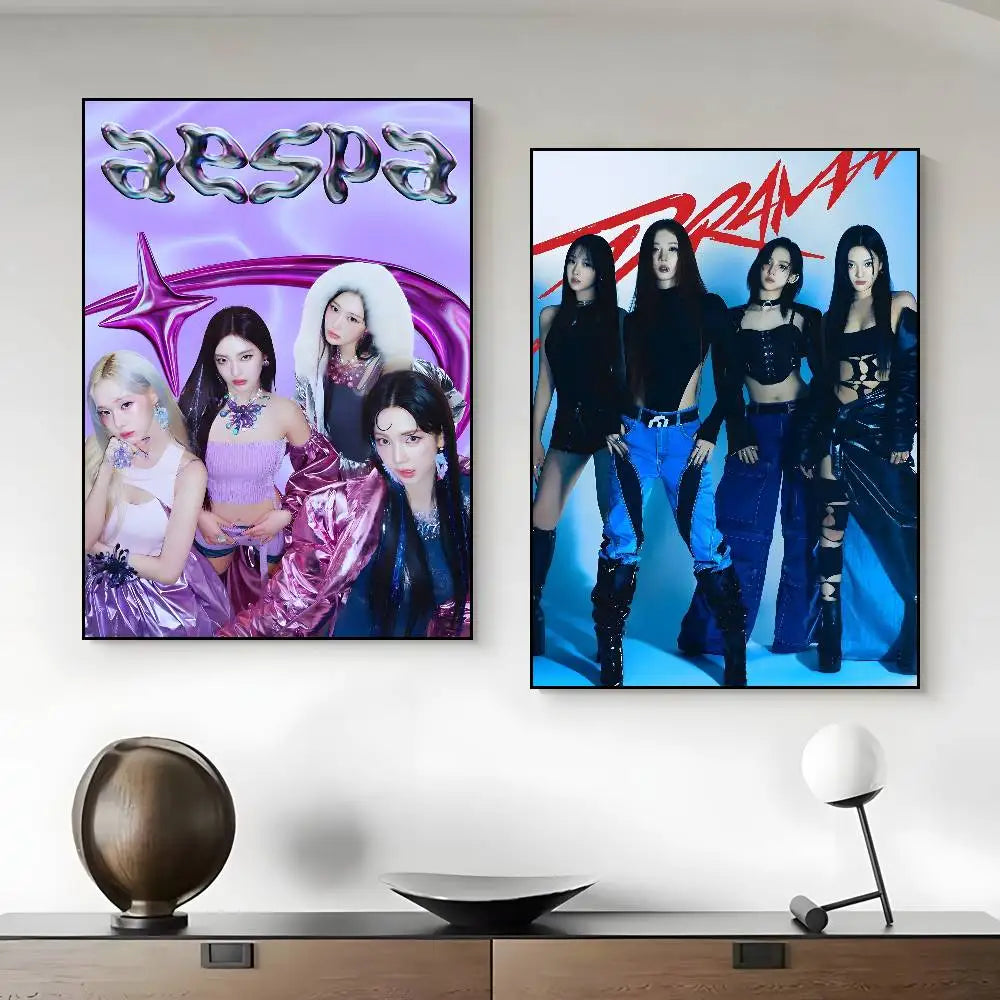 Korean pop music A-Aespa Poster art HD canvas advanced aesthetic Printing Paper Wall Art for Living Room Home Decor