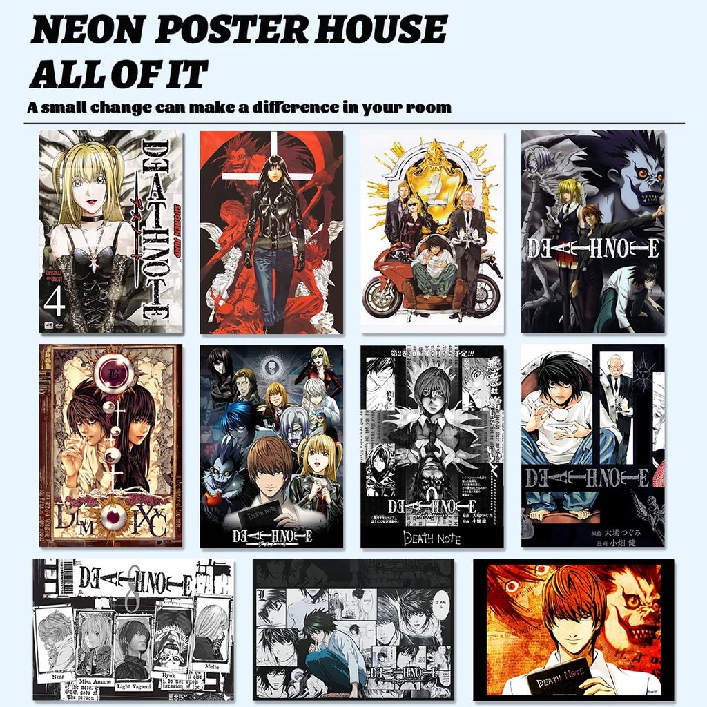 Japanese Comics Death Note Frameless Canvas Painting Poster Light Yagami Comics Peripheral Misa Amane Indoor Room Decoration