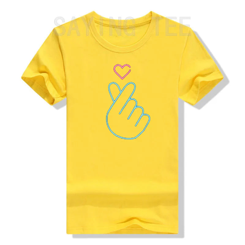 K-Pop Shirt - Heartbeat Hand Heart Korean Pop Music Gift T-Shirt KPop Fashion Fans K-Drama Graphic Tee Tops Short Sleeve Outfits