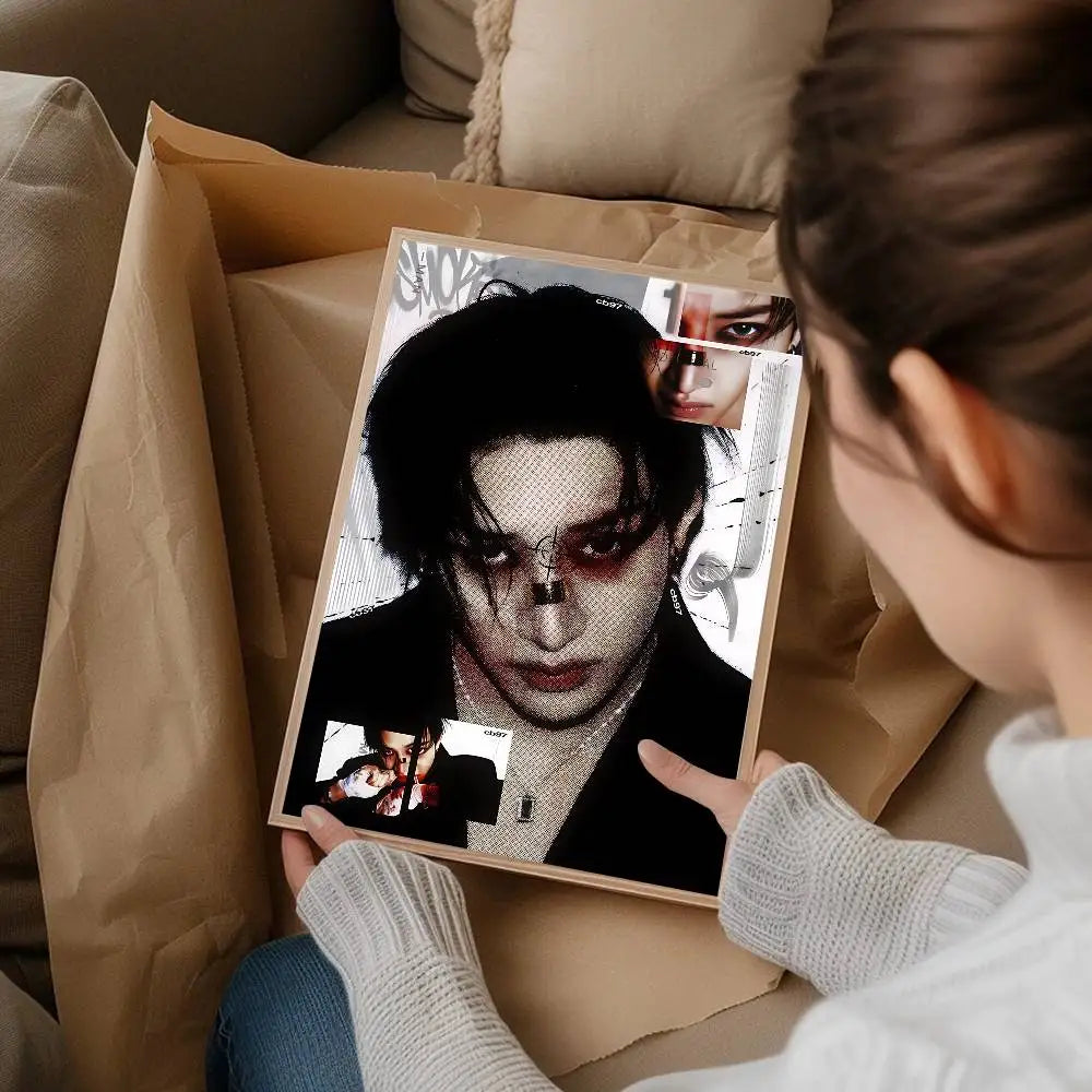 Korean K-pop Bang Chan Singer Whitepaper Poster Fancy Wall Sticker For Living Room Bar Decoration Decor Art Wall Stickers