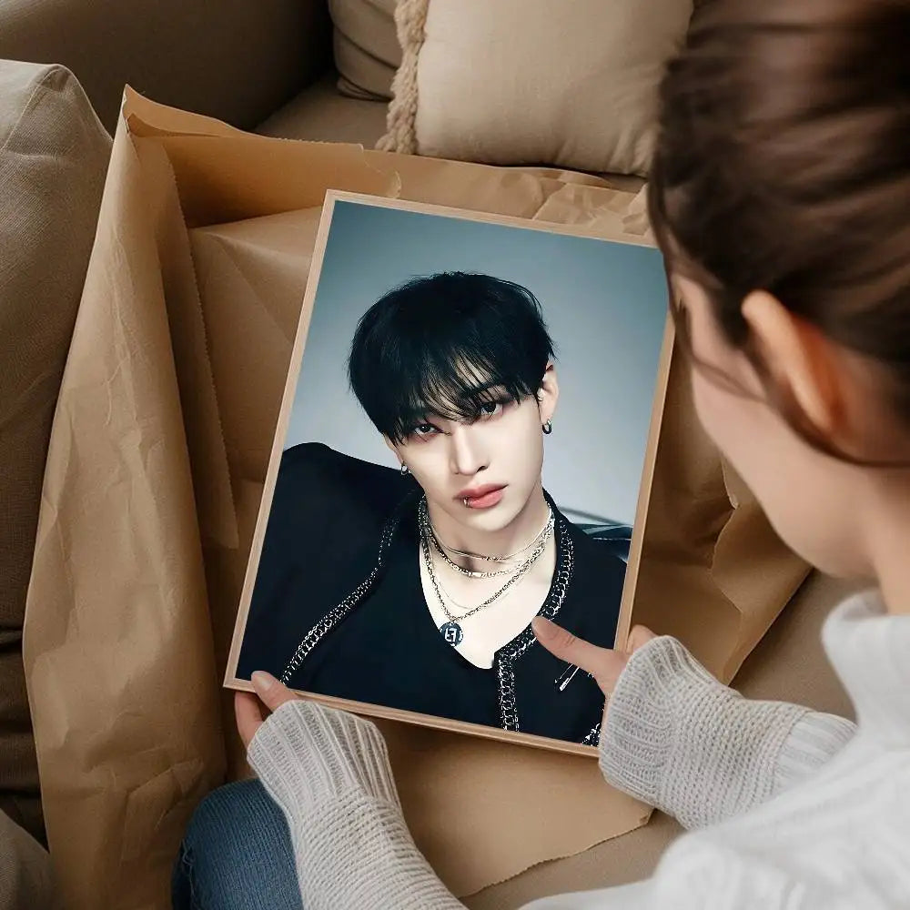 Korean K-pop Bang Chan Singer Whitepaper Poster Fancy Wall Sticker For Living Room Bar Decoration Decor Art Wall Stickers