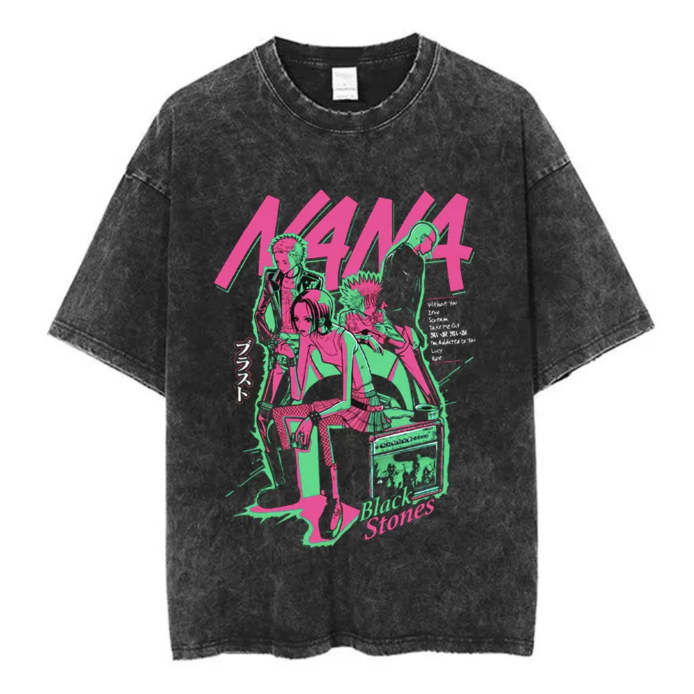 Camiseta NANA – Osaki Nana & Komatsu Nana Estilo Vintage Lavada Unissex
