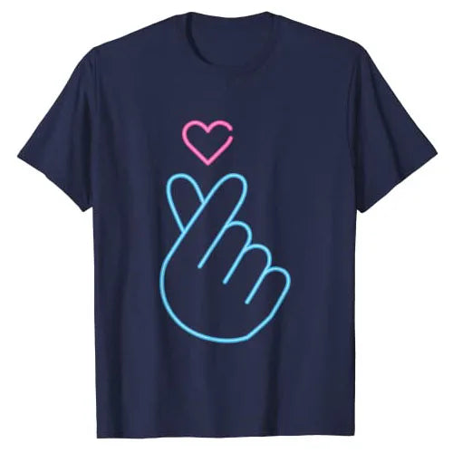 K-Pop Shirt - Heartbeat Hand Heart Korean Pop Music Gift T-Shirt KPop Fashion Fans K-Drama Graphic Tee Tops Short Sleeve Outfits