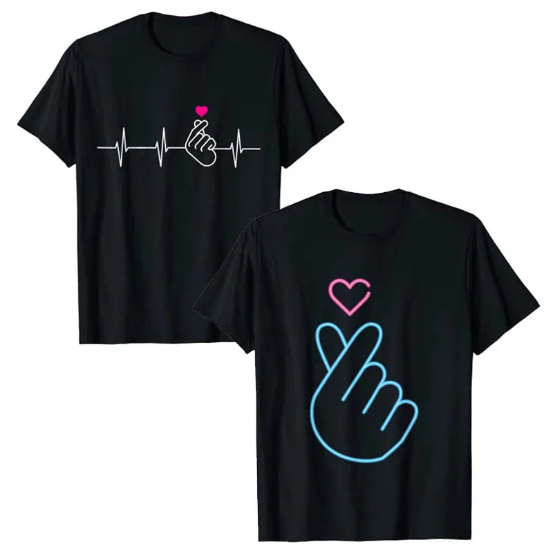 K-Pop Shirt - Heartbeat Hand Heart Korean Pop Music Gift T-Shirt KPop Fashion Fans K-Drama Graphic Tee Tops Short Sleeve Outfits
