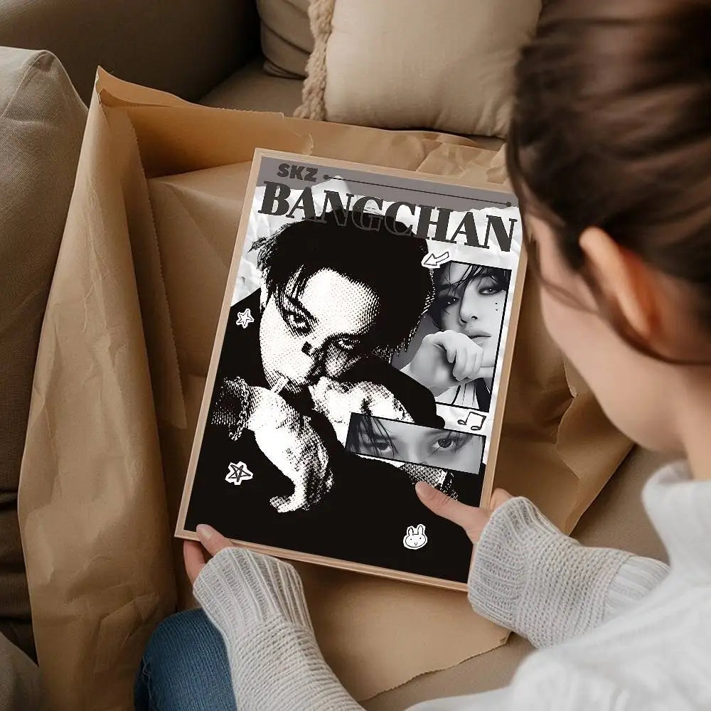 Korean K-pop Bang Chan Singer Whitepaper Poster Fancy Wall Sticker For Living Room Bar Decoration Decor Art Wall Stickers