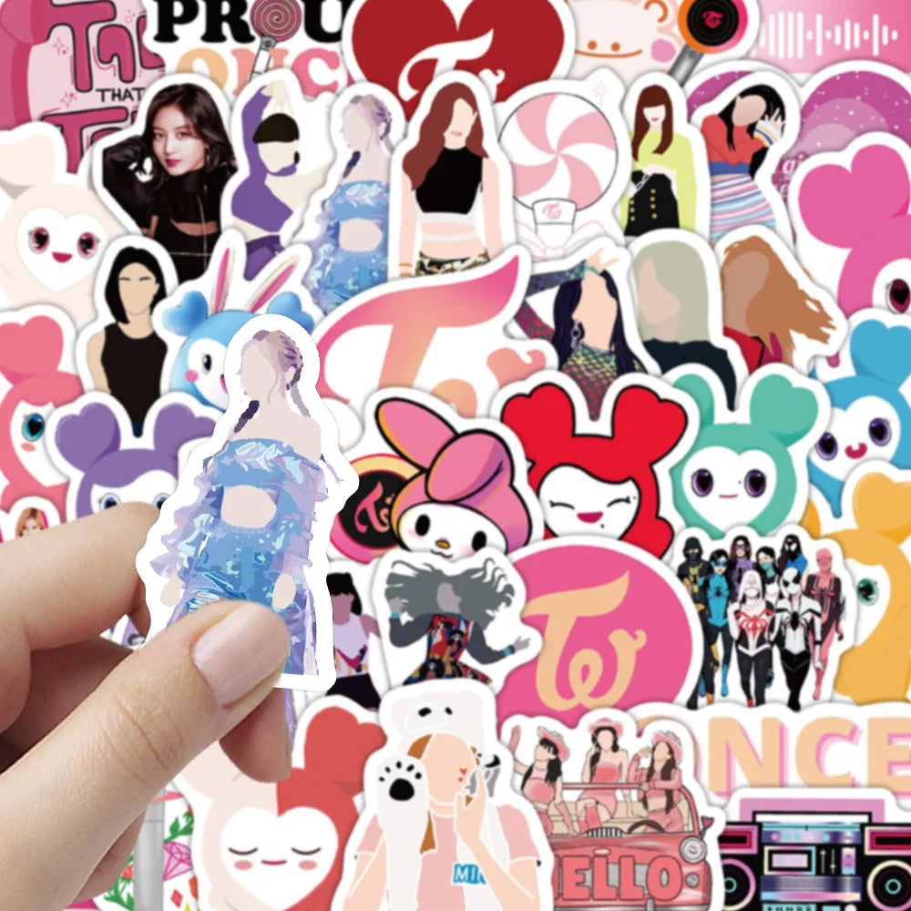 10/60PCS KPOP Korean Girls Group Twice Stickers Cartoon Cute Funny Girls Doodle Waterproof Decal Stickers Kids Toy for Guitar