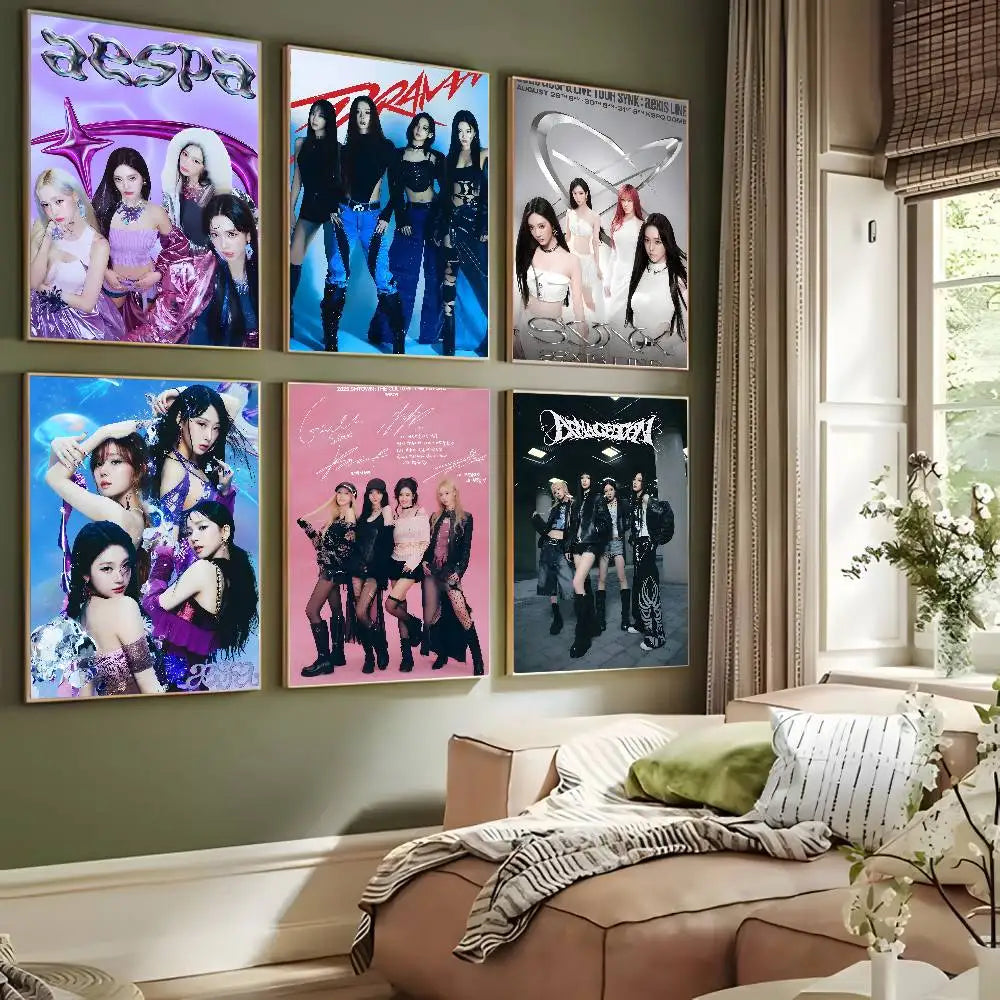 Korean pop music A-Aespa Poster art HD canvas advanced aesthetic Printing Paper Wall Art for Living Room Home Decor