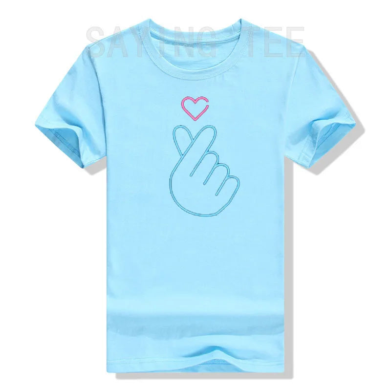 K-Pop Shirt - Heartbeat Hand Heart Korean Pop Music Gift T-Shirt KPop Fashion Fans K-Drama Graphic Tee Tops Short Sleeve Outfits