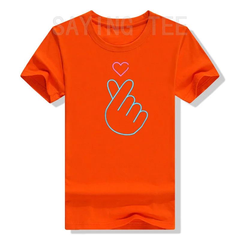 K-Pop Shirt - Heartbeat Hand Heart Korean Pop Music Gift T-Shirt KPop Fashion Fans K-Drama Graphic Tee Tops Short Sleeve Outfits