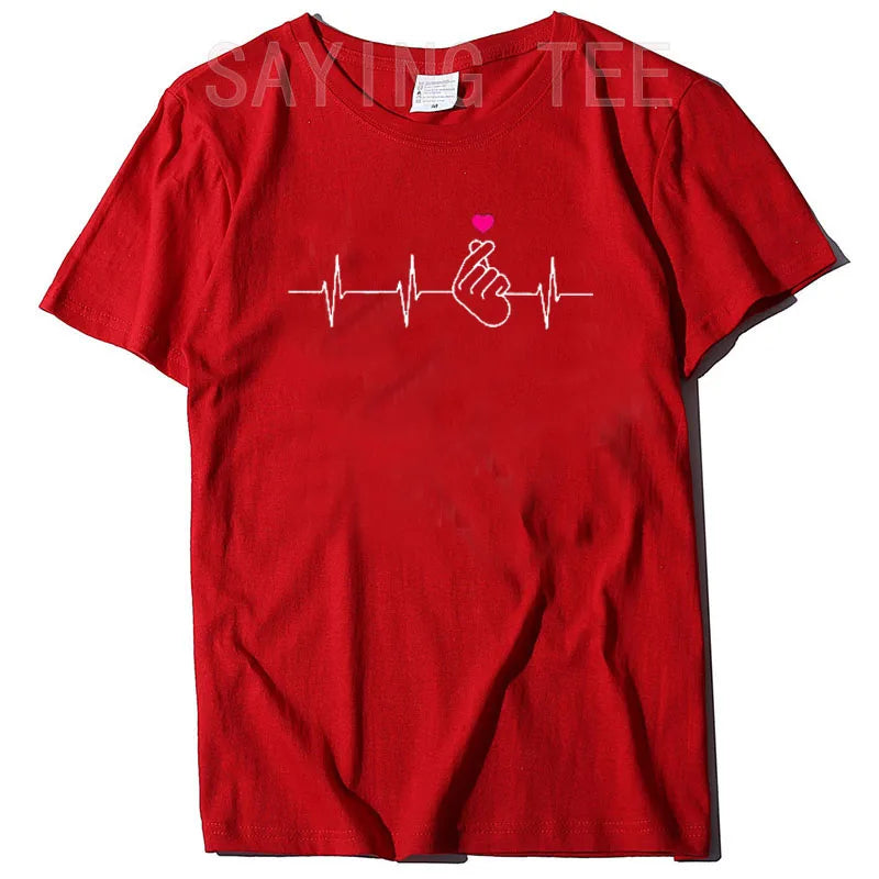 K-Pop Shirt - Heartbeat Hand Heart Korean Pop Music Gift T-Shirt KPop Fashion Fans K-Drama Graphic Tee Tops Short Sleeve Outfits