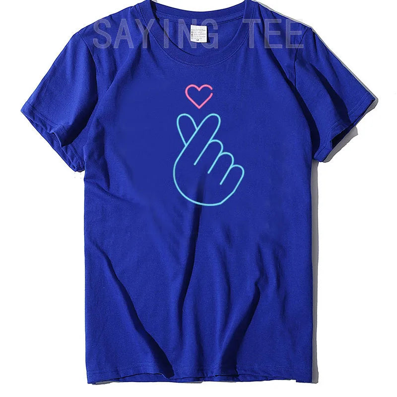 K-Pop Shirt - Heartbeat Hand Heart Korean Pop Music Gift T-Shirt KPop Fashion Fans K-Drama Graphic Tee Tops Short Sleeve Outfits