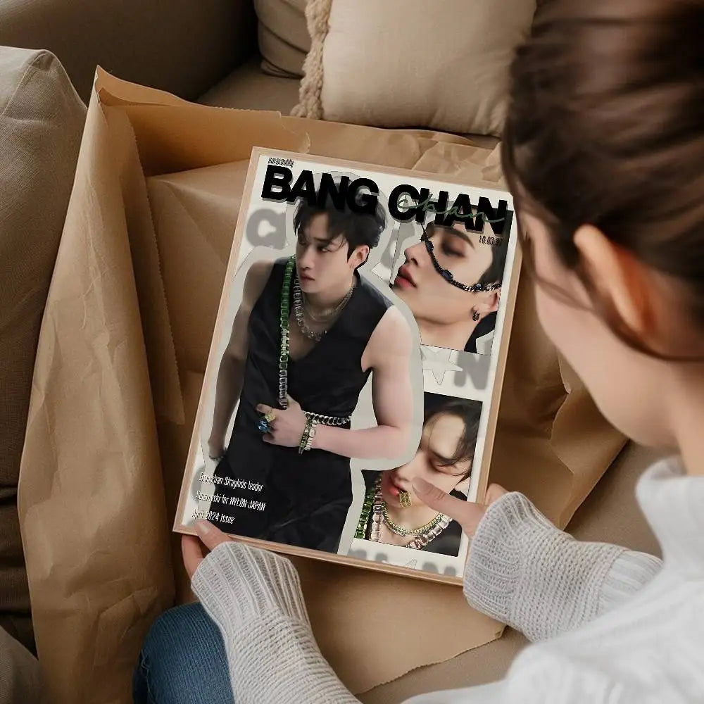 Korean K-pop Bang Chan Singer Whitepaper Poster Fancy Wall Sticker For Living Room Bar Decoration Decor Art Wall Stickers
