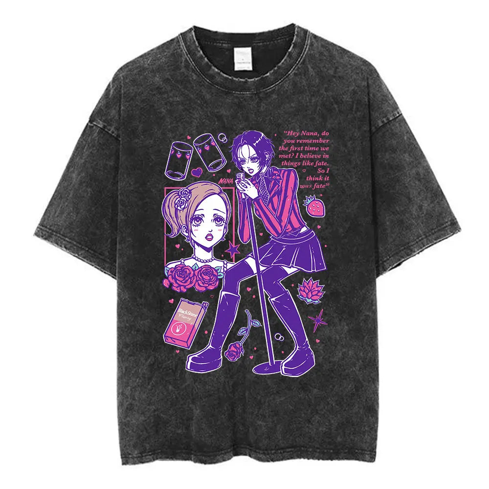 Camiseta NANA – Osaki Nana & Komatsu Nana Estilo Vintage Lavada Unissex