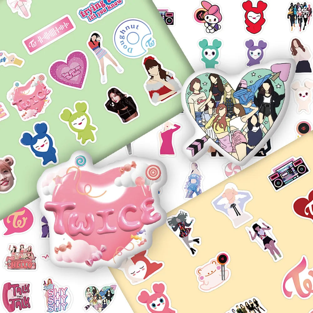 10/60PCS KPOP Korean Girls Group Twice Stickers Cartoon Cute Funny Girls Doodle Waterproof Decal Stickers Kids Toy for Guitar