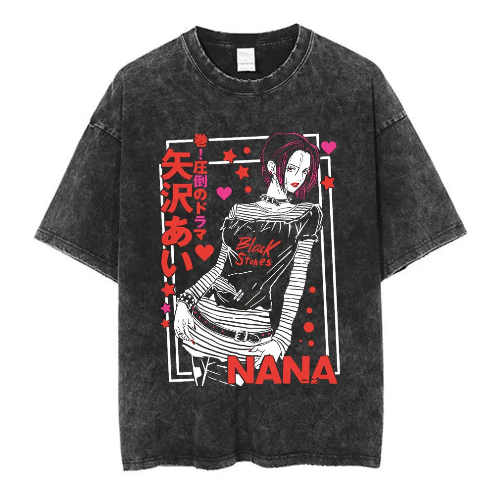 Camiseta NANA – Osaki Nana & Komatsu Nana Estilo Vintage Lavada Unissex