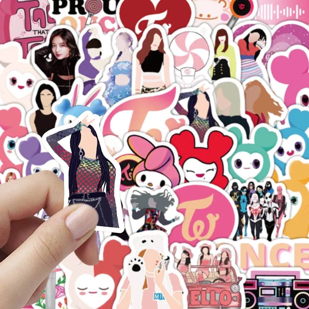 10/60PCS KPOP Korean Girls Group Twice Stickers Cartoon Cute Funny Girls Doodle Waterproof Decal Stickers Kids Toy for Guitar