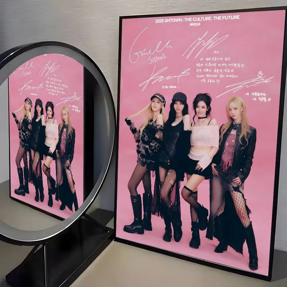 Korean pop music A-Aespa Poster art HD canvas advanced aesthetic Printing Paper Wall Art for Living Room Home Decor